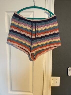 aerie Pastel Striped Knit Shorts in Peach, Blue & Cream